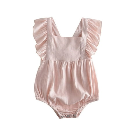 

Newborn Infant Baby Girls Boys Romper Infant Baby Girls Boys Summer Romper Cotton Linen Solid Ruffle Sleeveless Outfits Clothes 3-24M