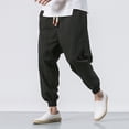 thumbnail image 6 of Plus Size Elastic Waist Pant for Men, Casual Drawstring Tapered Sweatpants, Linen Relaxed Fits Long Trousers, 6 of 9