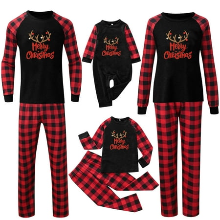 

Family Christmas Pjs Matching Sets Classic Christmas Elk Reindeer Print Plaid Pjamas for Couple Long Sleeve Loungewear Set