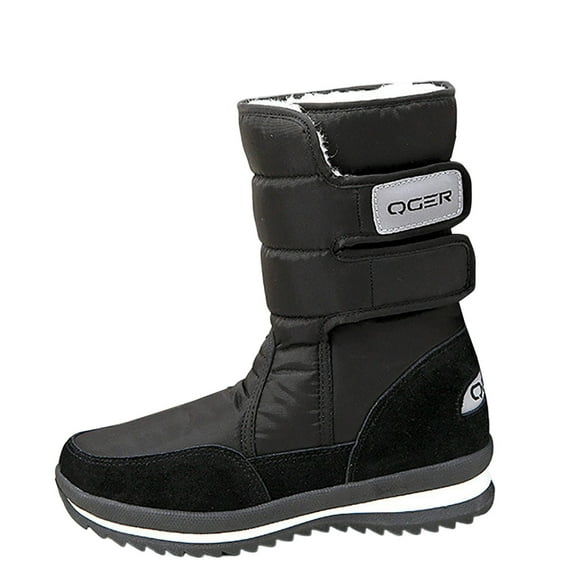 Black Ladies Snow Boots Winter Outdoor Fleece Thickened Warm Waterproof Slip Resistant Casual Shoes Lightweight Mid Calf Daily Walking Boots Size 42