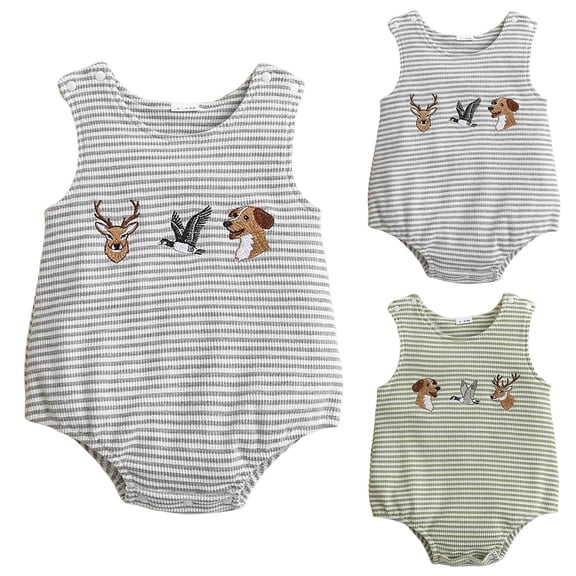 WUANDIXFA Baby Boy Girl Hunting Romper Sleeveless Animal One Piece Bodysuit Tops Deer Baby Clothes (White, 6-12 Months)