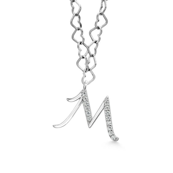 Gem Stone King Made in Italy 925 Sterling Silver Heart Chain Pendant Necklace for Women with Dangling Initial M Letter Charm with Moissanite