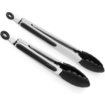 

2 Pcs Kitchen Tongs 9 inch & 12 inch Food Tongs Stainless Steel and Non-Stick Heat-Resistant Silicone Tips & Silicone Grips Locking Cooking Tongs