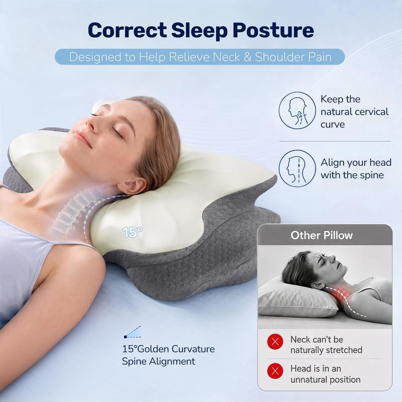 Kelno Ergonomic Contour Memory Foam Pillow Cervical Support with Dual Height Arm Grooves Breathable Washable Cover for Side, Gray