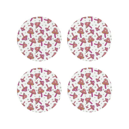 

Matuu Purple Mushroom for Cup Coasters Set of 4 Leather Coasters Desk Coasters for Office Measures 4” x 4”-Round Shape