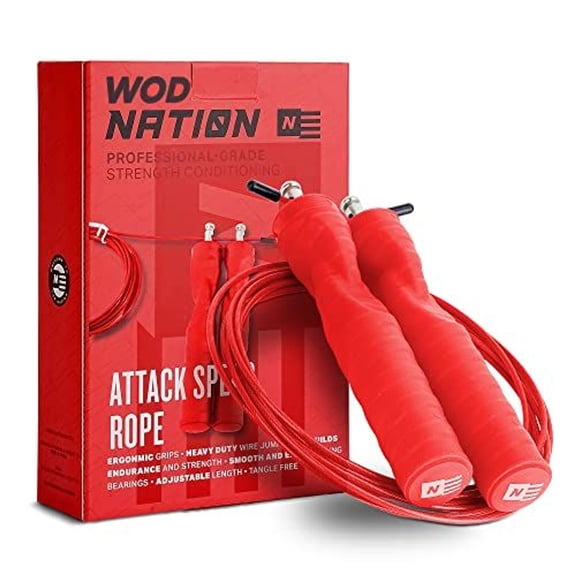 WOD Nation Attack Speed Jump Rope for Women & Men - Professional Skipping Rope for Exercise & Fitness - Tangle-Free Cable - Perfect for Home & Gym Workouts - Jump Rope Adjustable Length