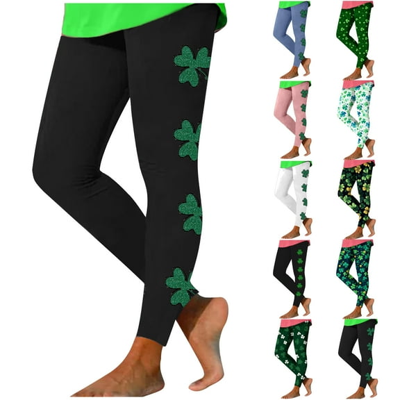 DDAPJ pyju Green Leggings for Women Irish Shamrock Printed Holiday Tights High Waisted Yoga Bottoms Casual Milk Silk Legging Buttery Soft Casual Skinny Pants Sales Today Clearance Blue XL