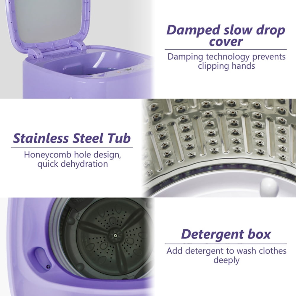 GVN Space Saving Full-Automatic Washer,Washing Machine,8lbs Portable Fully Automatic Washing Machine with Drain Pump-Purple