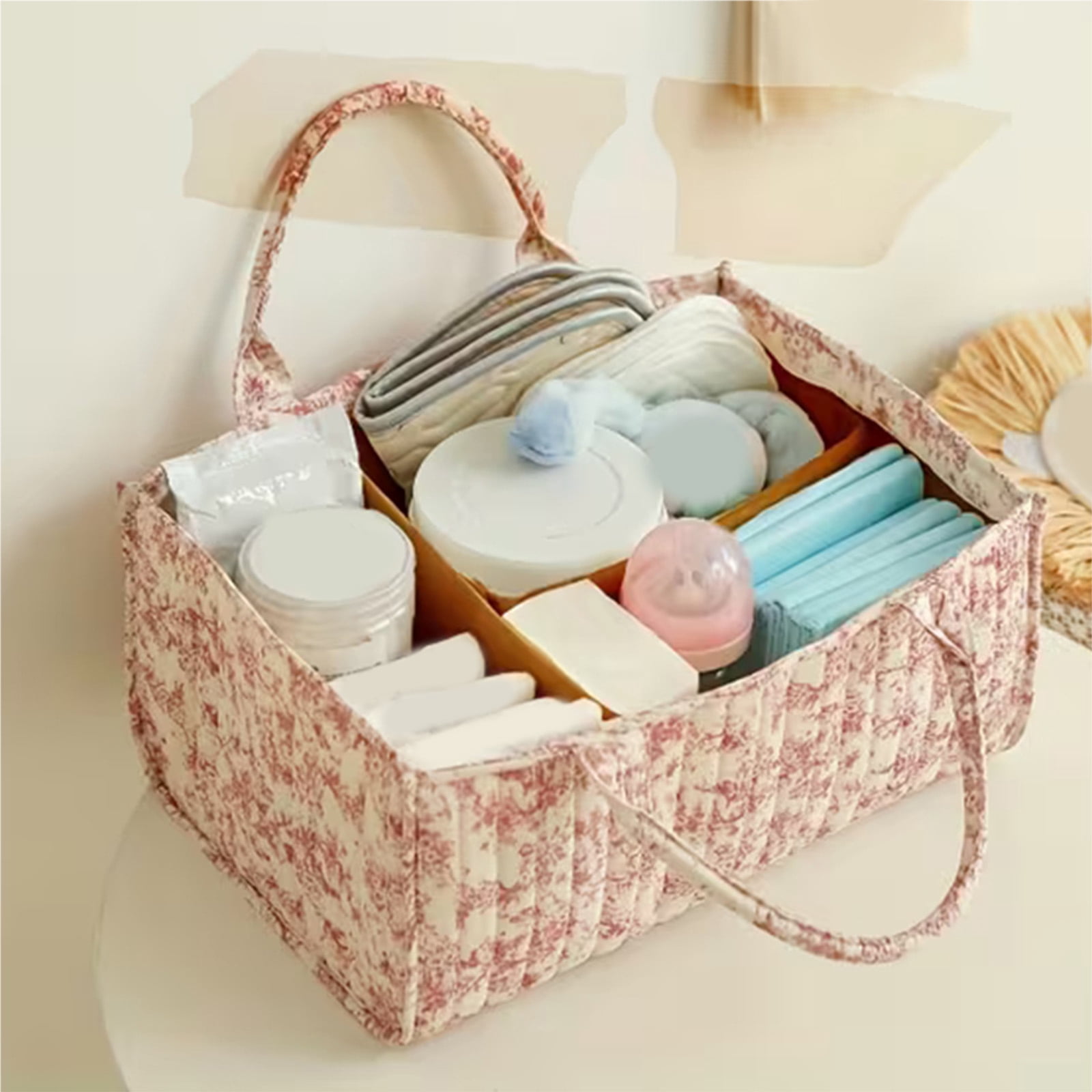Baby Diaper Caddy Organizer, with Removable Divider Portable Stylish Nursery Storage Basket, Newborn Essentials, Newborn Caddie Car Travel，Pink