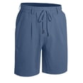 thumbnail image 6 of Havenx Men's Linen Cotton Shorts Drawstring Elastic Waist Shorts with Pockets Solid Color Pant Stretch Summer Beach Vacation Yoga Golf Athletic Dress,Navy L, 6 of 6