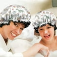 thumbnail image 6 of Shower Caps,White Cartoon Dinosaurs Sweets Rainbows Pattern Waterproof Shower Cap for Women 4 Pieces,Double Reusable Hair Cover for Shower PEVA Elastic Stretch Hem, 6 of 7