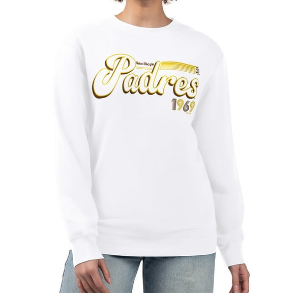 Women's Starter White San Diego Padres Groovy Script Team Fleece Pullover Sweatshirt