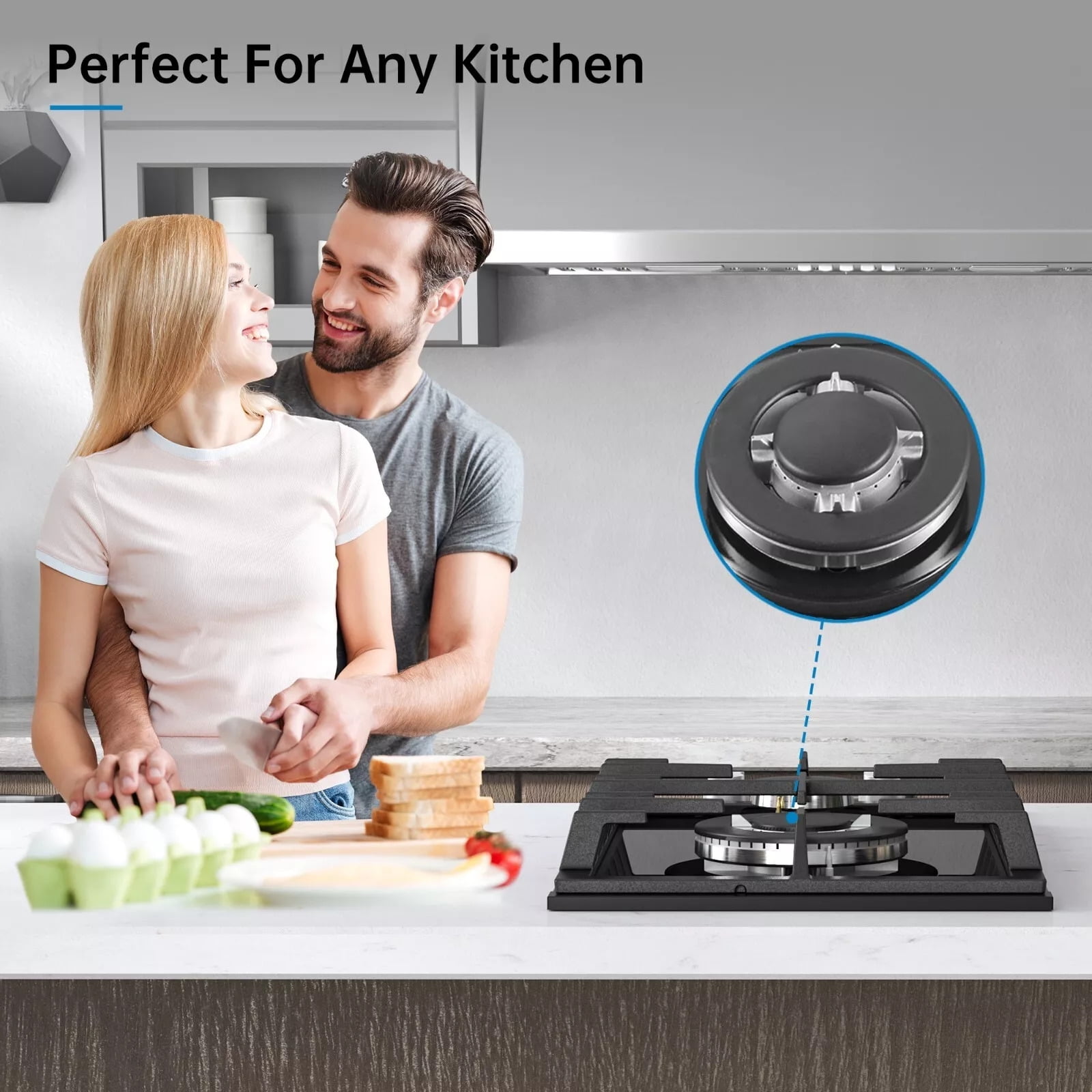 Amzgachfktch 12 Inch Built-in Gas Cooktop with Thermocouple Protection, LPG/NG Dual Fuel