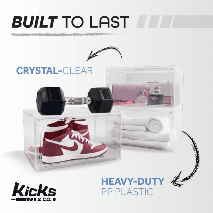 Kicks & Co XL Shoe Storage Clear Plastic Stackable Shoe Box with Lids for Sneakers Fits Up to Size 13, 5 pack