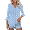 thumbnail image 4 of Edvintorg Womens Tops Polka Dot Flare 3/4 Sleeve Loose Top Fashion V Neck Casual Button Down Shirt Women's Clothing Light Blue XL, 4 of 7