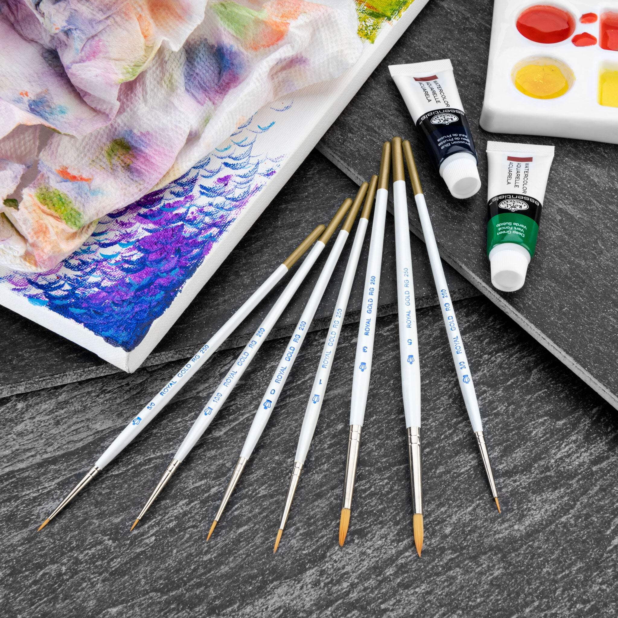 Royal & Langnickel Royal Gold Short Handle Paint Brush Set, Detail, 7-Piece