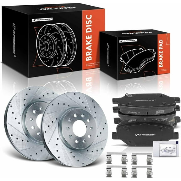 A-Premium 12.64 inch (321mm) Front Drilled and Slotted Disc Brake Rotors   Ceramic Pads Kit Compatible with Select Chevrolet, GMC and Buick Models - Equinox, Terrain, LaCrosse, Envision, 6-PC Set