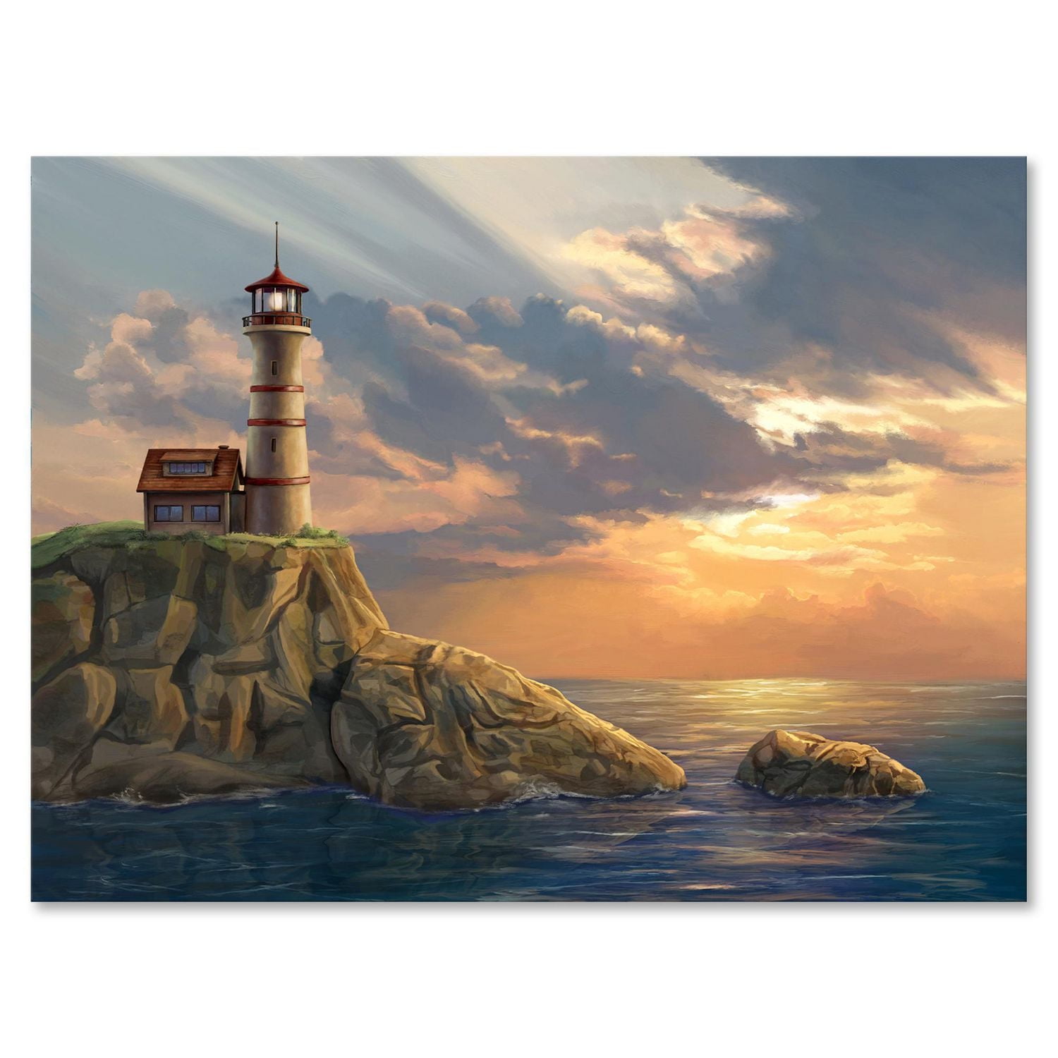 Designart Lighthouse On A Rocky Coastal Cliff At Sunset Canvas Wall Art