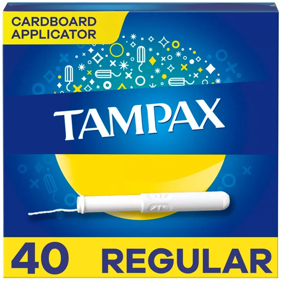 Tampax Cardboard Applicator Tampons, Regular, Unscented, 40 Count (Pack of 3)