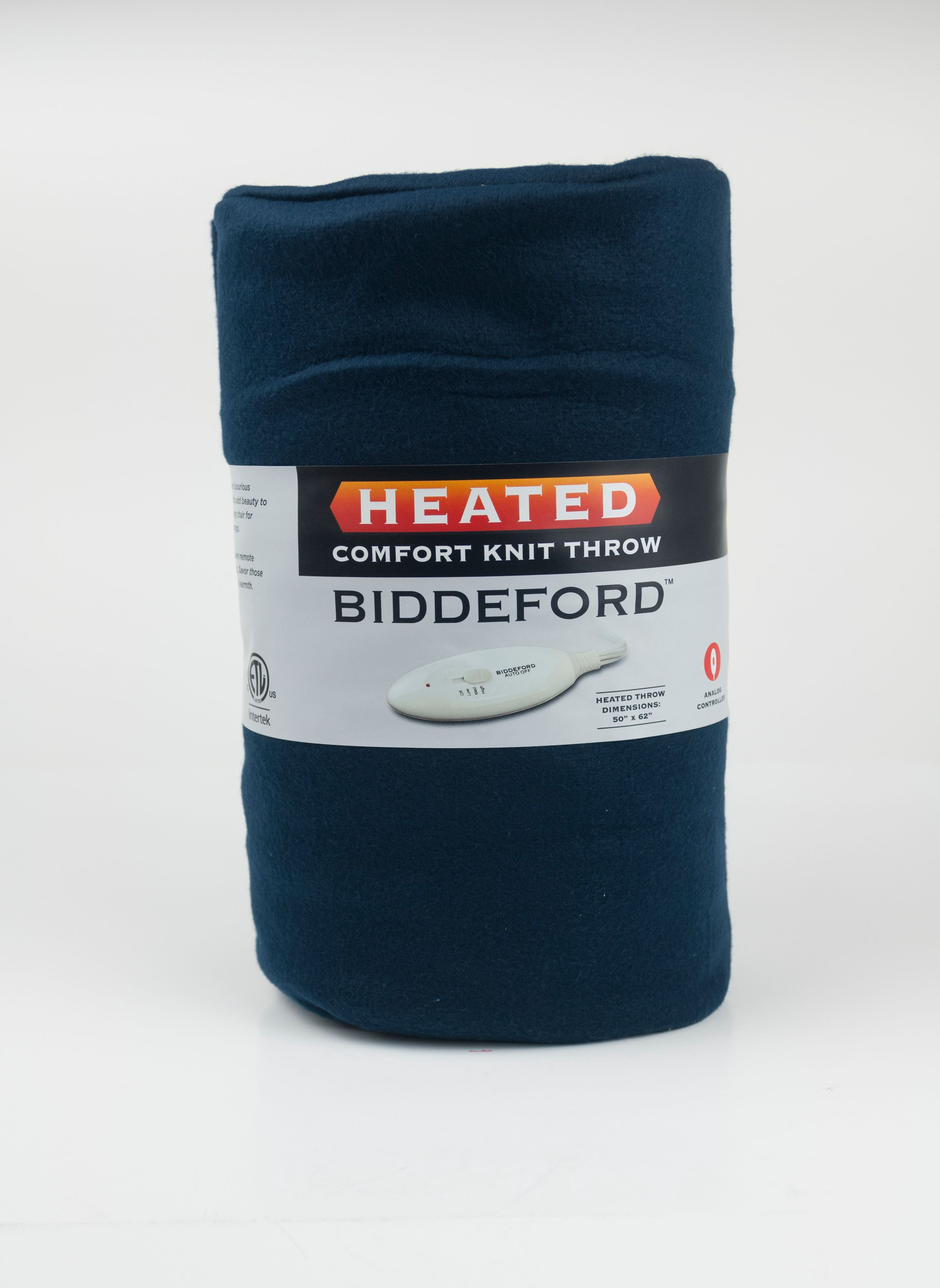 Biddeford Blankets Comfort Knit Fleece Heated Electric Throw Blanket, 62" x 50", Blue
