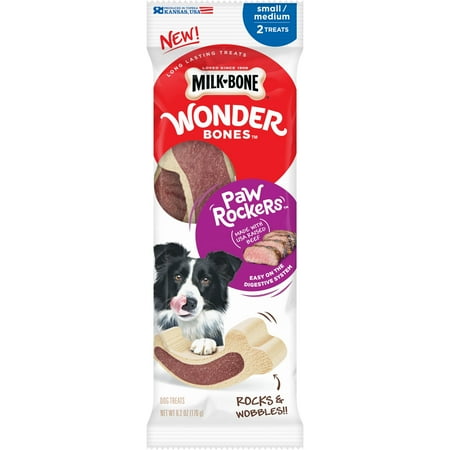 Paws Ceramic Bones - Milk-Bone Wonder Bones Paw Rockers with Real Beef, Long Lasting Dog Treats, Small-Medium, 6.2 Oz.