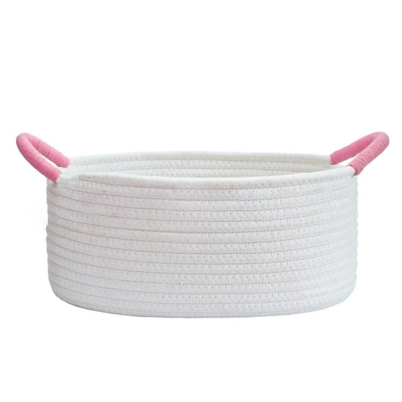 Necvior Decorative White Cotton Rope Basket with Handle for Storage Desktop Sundries Organizer Space saving Snacks Basket