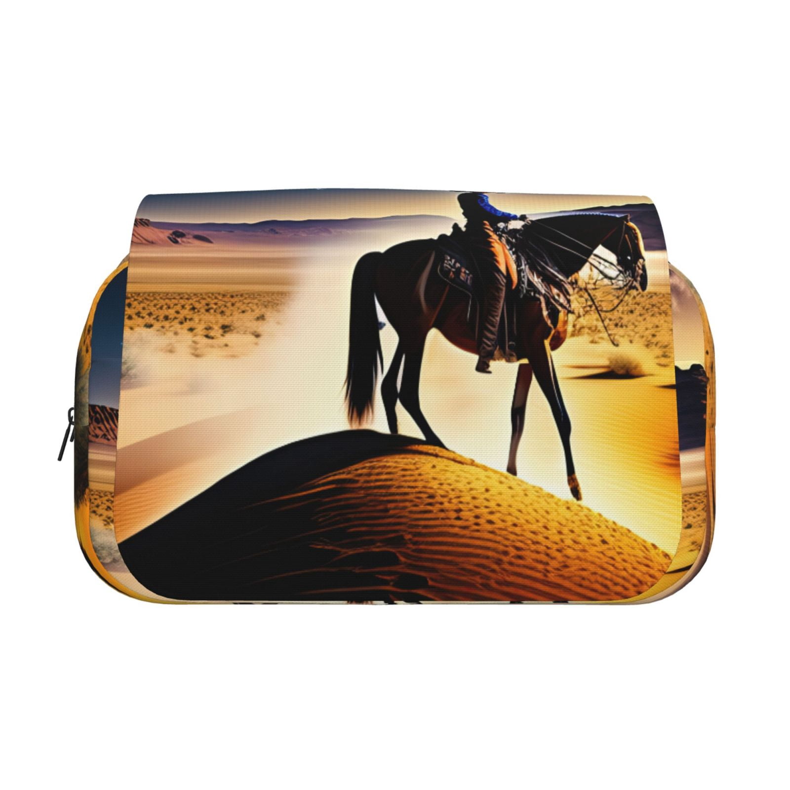 Rateoe Azure Sky Western Desert Cowboy Pattern Double Clamshell Pen Case, Storage Organizer with Two Zipper Compartments– Holds Up to 50 Pencils & Pens