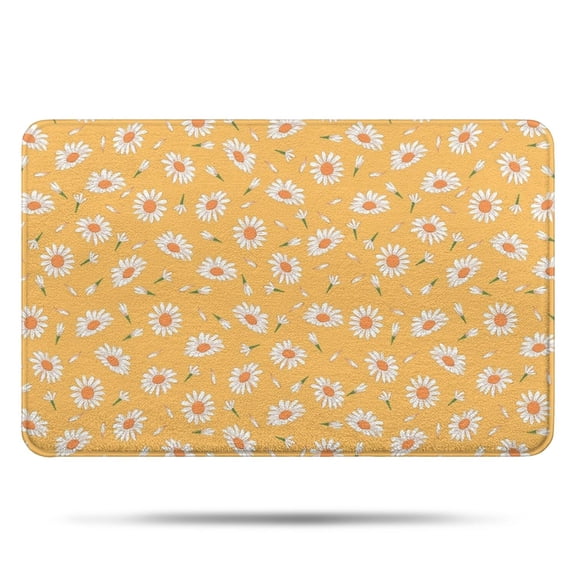 Yellow Daisy Flower Retro Pattern Bathroom Rugs Mat,Non Slip Microfiber Bathroom Rug,Rubber Backing,Soft Bathroom Mats for Bathroom Floor,Tub and Shower,17x27in(43x68cm)