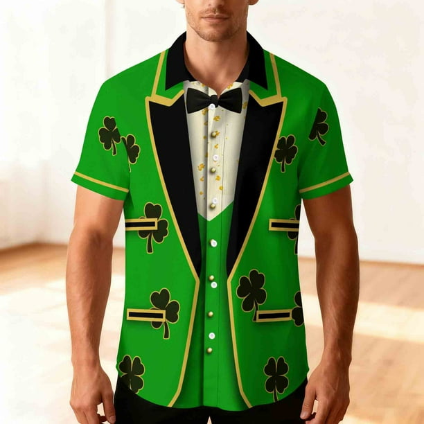 Ceisia St. Patrick's Day Men's Unisex Hawaiian Shirt | Summer Beach Casual Short Sleeve Button Down Gift Printed Top