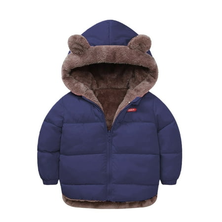 

ZHUASHUM Boys Girls Winter Bear Ears Hooded Two Sided Wear Thicken Windproof Zipper Warm Outwear Kid Coat