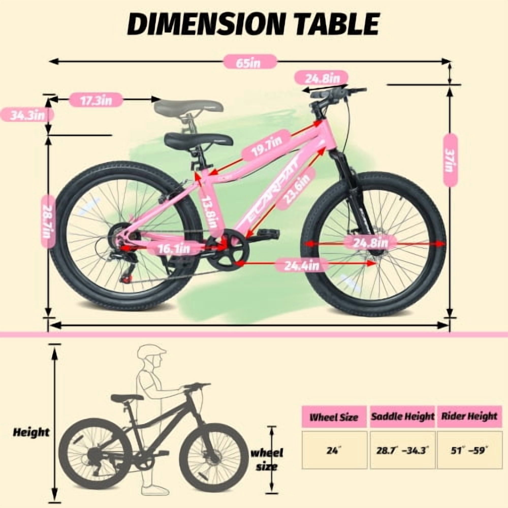 RAISTYW 24" Adult Mountain Bike with 7 Speeds & Front Suspension Durable Steel Frame Compact Bicycle for Women