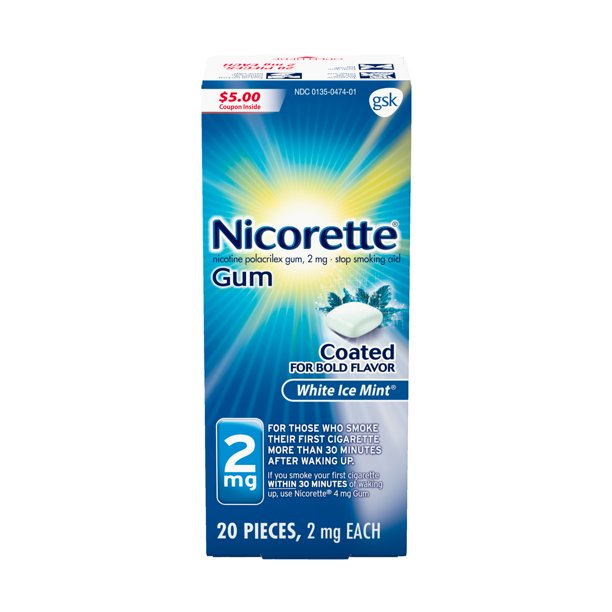 Nicorette Nicotine Gum To Stop Smoking 2mg White Ice Mint Flavor 20 3770