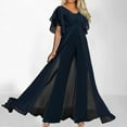thumbnail image 2 of SRZYMJ Women's Jumpsuit with Adjustable Waist Elegant Women's Formal Jumpsuit with Mesh Overlay and Patchwork Design High Waist Wide Leg Long Pants Romper, 2 of 9