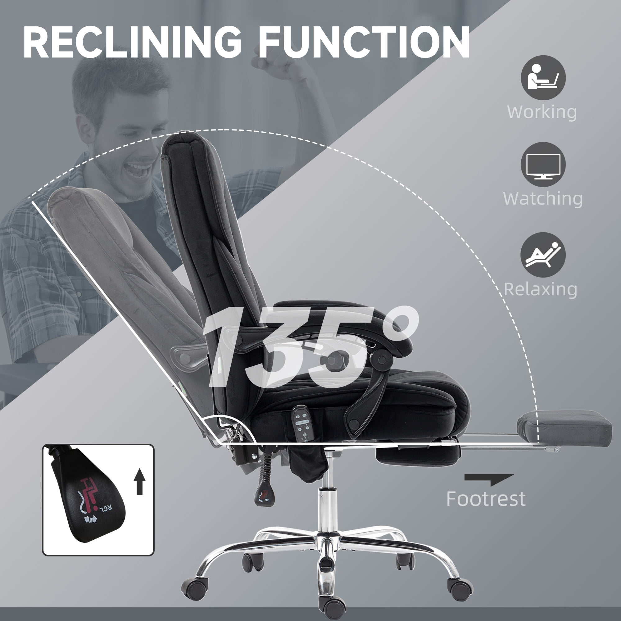 Vinsetto Executive Massage Office Chair, Heated Computer Desk Chair with Adjustable Height and Footrest, Black