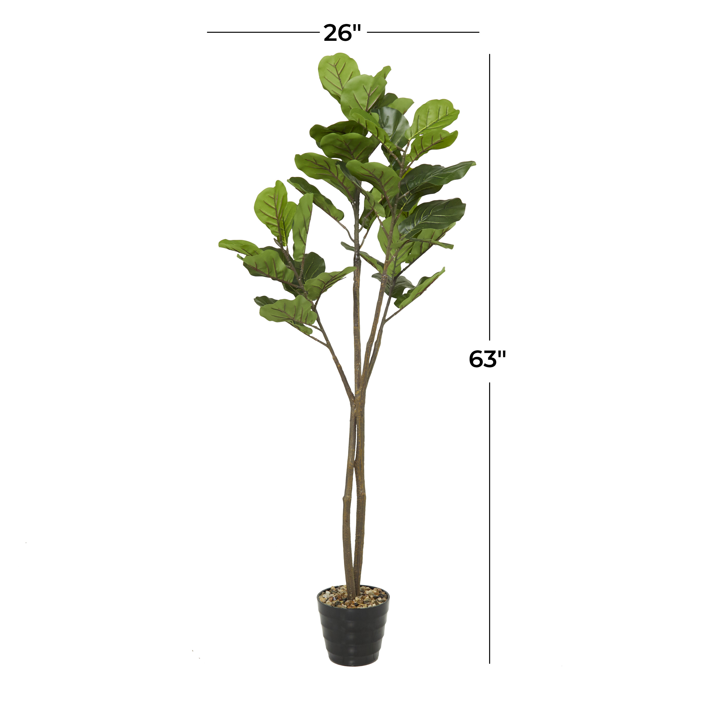 DecMode 63" Artificial Fiddle Leaf Tree in Realistic Leaves and Black Melamine Pot