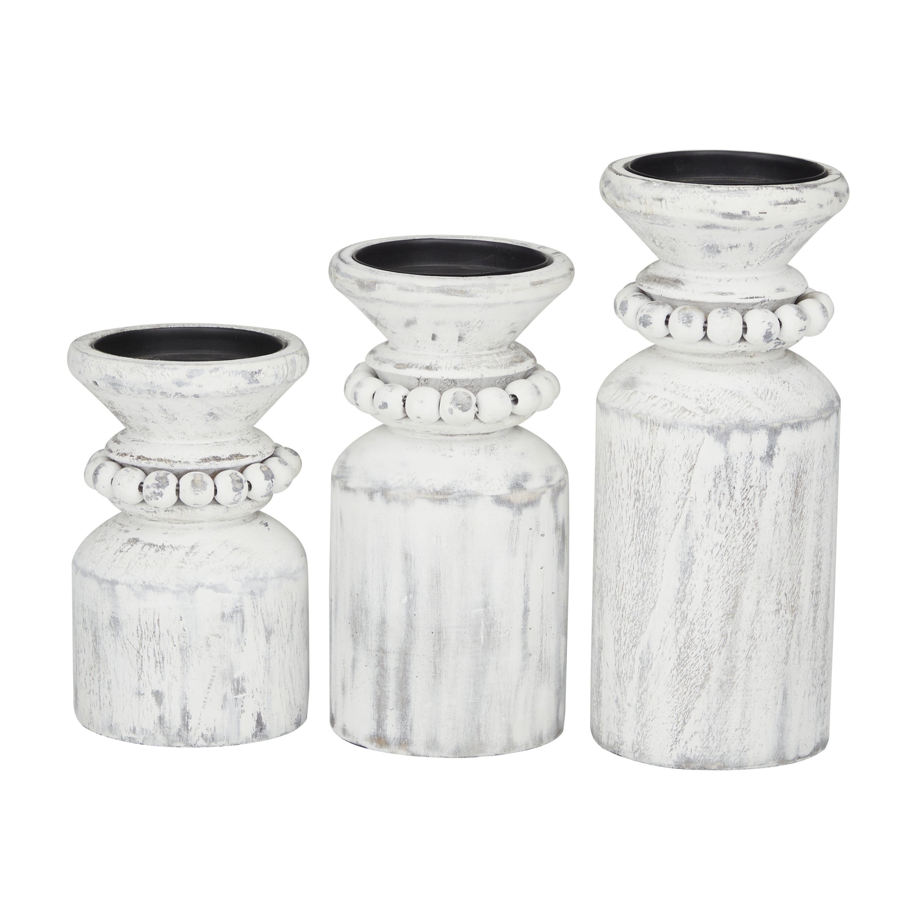 DecMode 3 Candle White Wood Candle Holder, Set of 3