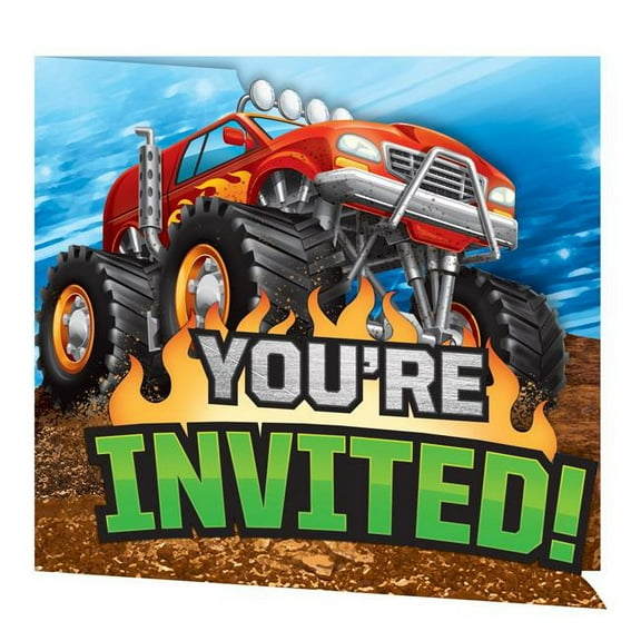 Creative Converting 340037 Monster Truck Invitations, 8 Count