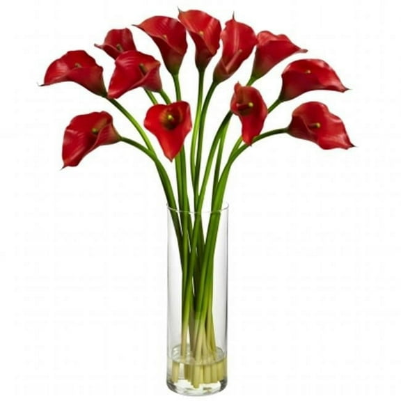 Nearly Natural  Mini Calla Lily Silk Flower Arrangement - Red 20 in. height