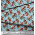 thumbnail image 3 of Soimoi Blue polyester Crepe Fabric Leaves & Peony Floral Print Fabric by the Yard 52 Inch Wide, 3 of 3