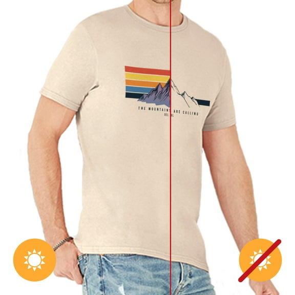 Del Sol Men's Classic Crew Tee - Mountain Calling, Natural T-Shirt - Changes from Black to Vibrant colors in the Sun - 100% Combed, Ring-Spun Cotton, Fine Jersey