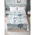 thumbnail image 4 of Blue Teal Coastal Flat Sheets Only California King Size, Soft Breathable Bed Top Sheets for Mattress, Summer Beach Starfish Coral Nautical Bedding Flat Sheets for Home Hotel Bedroom Bed Protection, 4 of 9