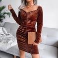 thumbnail image 4 of Gibobby Vestidos de noche cortos Camisas de suéter para mujer Manga larga Ligero Cuello cuadrado Fuera del hombro Vestido de tubo fruncido de color sólido(Marrón,G), 4 of 5