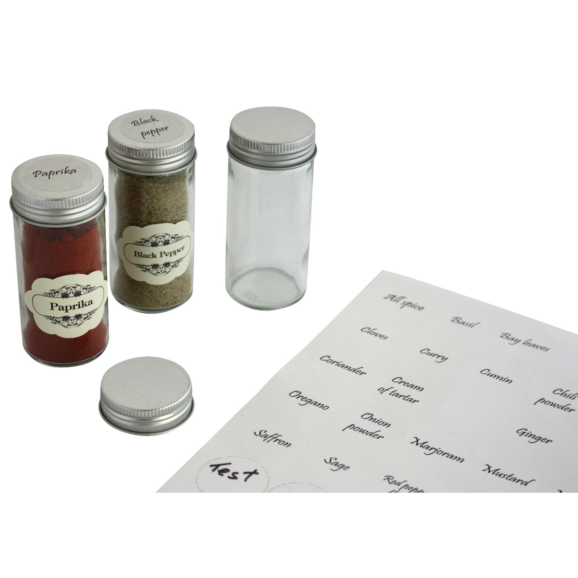 30 Common Spice Names Stickers with Black Lettering + 18 Blank Round Labels for DIY - 48 Pack by Royal Green