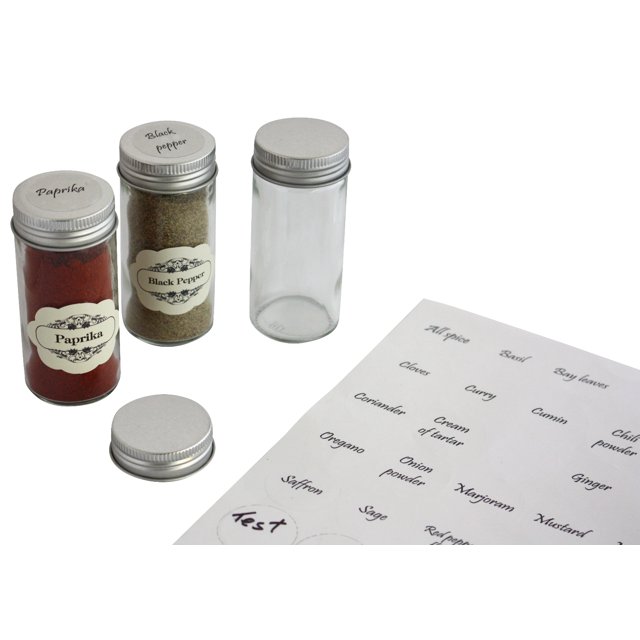 Royal Green - 30 Common Spice Names Stickers with Black Lettering + 18 Blank Round Labels for DIY - 48 Pack