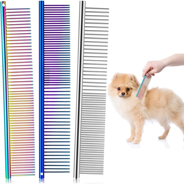 Dog Combs for Grooming Matting, Stainless Steel Pet Comb with Rounded Teeth for Removing Knots, Durable Stainless Steel Construction