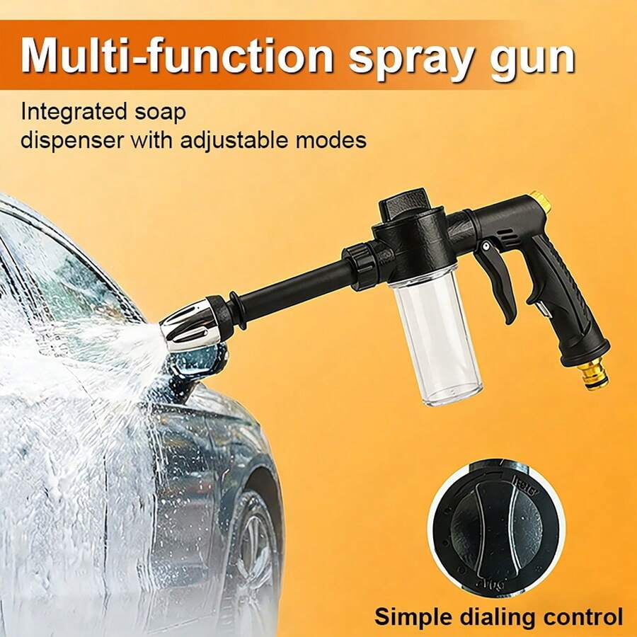 High Pressure Car Wash Spray Gun With Foam Bottle - Multifunctional Water Gun, Suitable For Pets, Motorcycles, Home And Garden - Durable Long Nozzle, Efficient Cleaning And Irrigation, Battery-Free