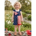 thumbnail image 4 of BemeyourBBs Toddler Baby Girl 4th of July Outfit Patriot Independent Day Clothes Little Girl Summer Overalls Shorts Fourth of July Flying Sleeve Star Stripe Print Front Bow Romper Jumpsuit Overall, 4 of 8