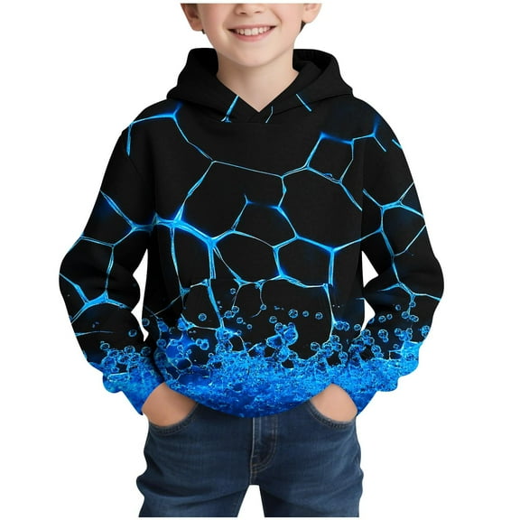 Cethrio Boys Pullover Hoodies, Casual Graphic Long Sleeve Fashion Sweatshirts for Boys Blue Size 14