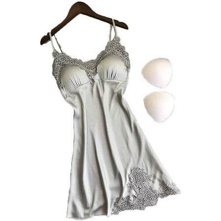 Puloru Women Nightwear Babydoll Sleepwear Summer Sexy Lace Satin Sleep Dress