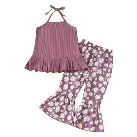 

Little Girl Top + Flower Printed Trousers 2 Piece Children s Fashion Flare Trouser Suit Sweatsuit Pants Baby Band Outfits Baby Girl Summer Clothes 3-6 Months Baby Girl Blankets under 10 Baby Girl